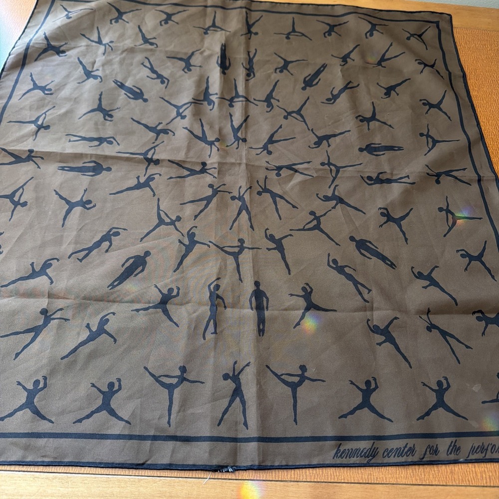 Vintage 1970's Kennedy Center For The Performing Arts Brown Scarf 21" Square